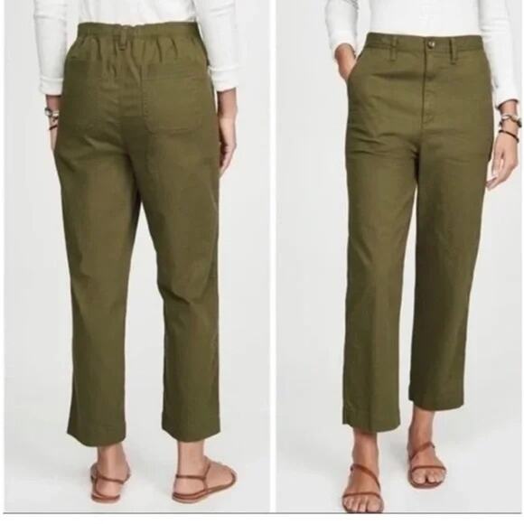 Madewell Army Green High Rise Pants Chino Straight Crop Size M Utility - Picture 1 of 9